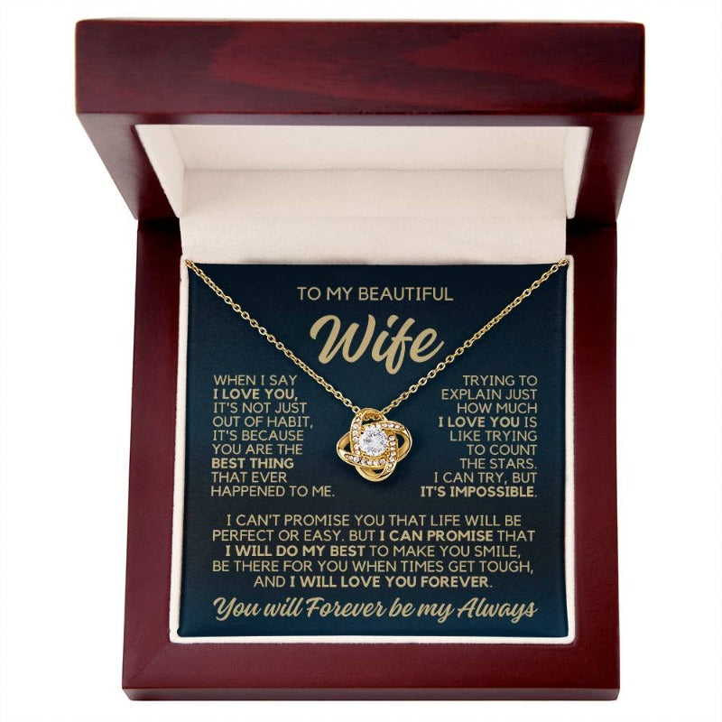 To My Wife - I Will Love You Forever - Necklace - Yellow Gold Finish with Luxury LED Box