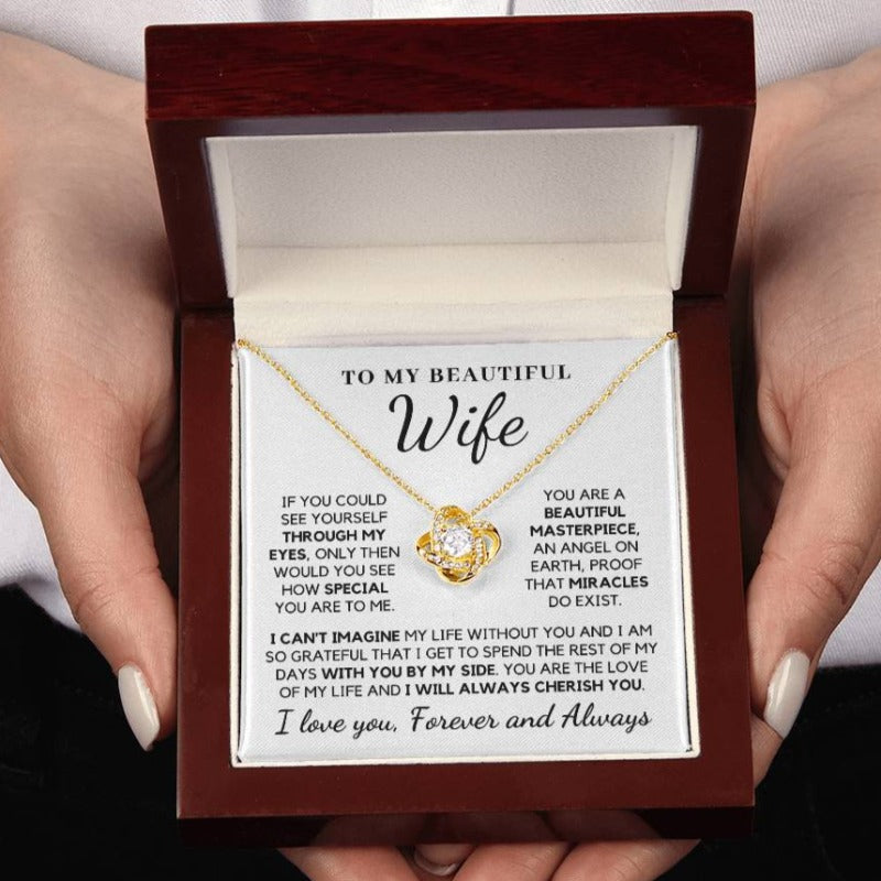 To My Wife - My Angel - Necklace - Yellow Gold Finish with LED Luxury Box