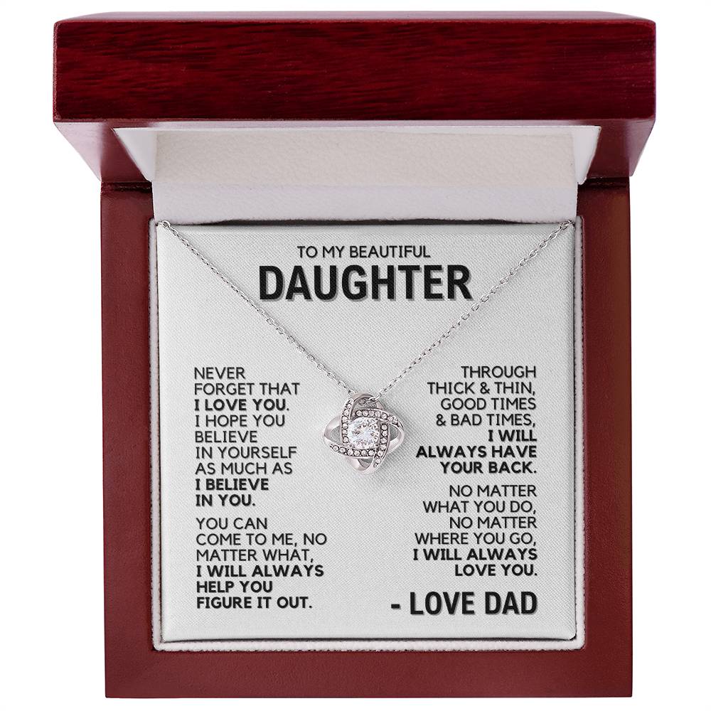 To My Beautiful Daughter - Message from Dad - White Gold Finish Necklace with Luxury LED box