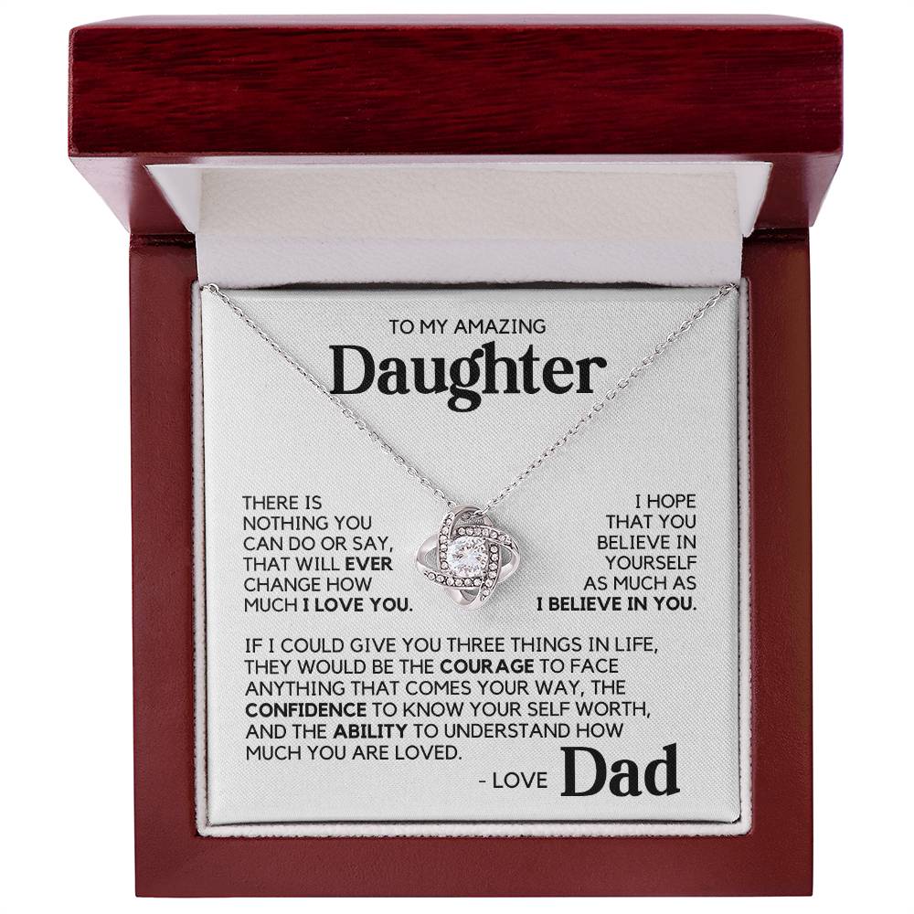 To My Daughter - I Love And Support You - White Gold Finish Necklace with Luxury style LED box