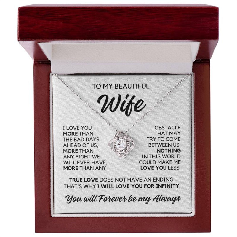 To My Wife - I Love You More - Necklace - White Gold Finish with Luxury LED Box