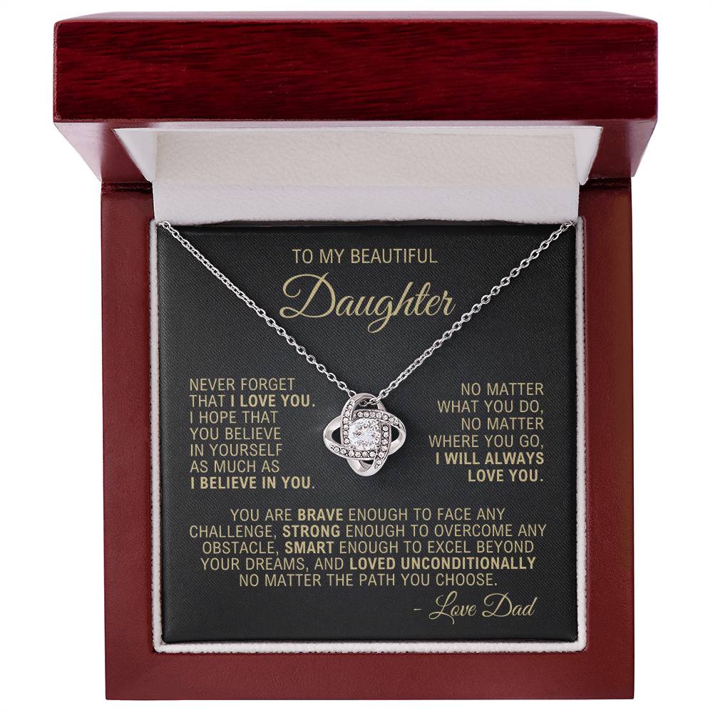 To My Daughter - I Will Always Love You - White Gold Finish Necklace with Luxury LED Box