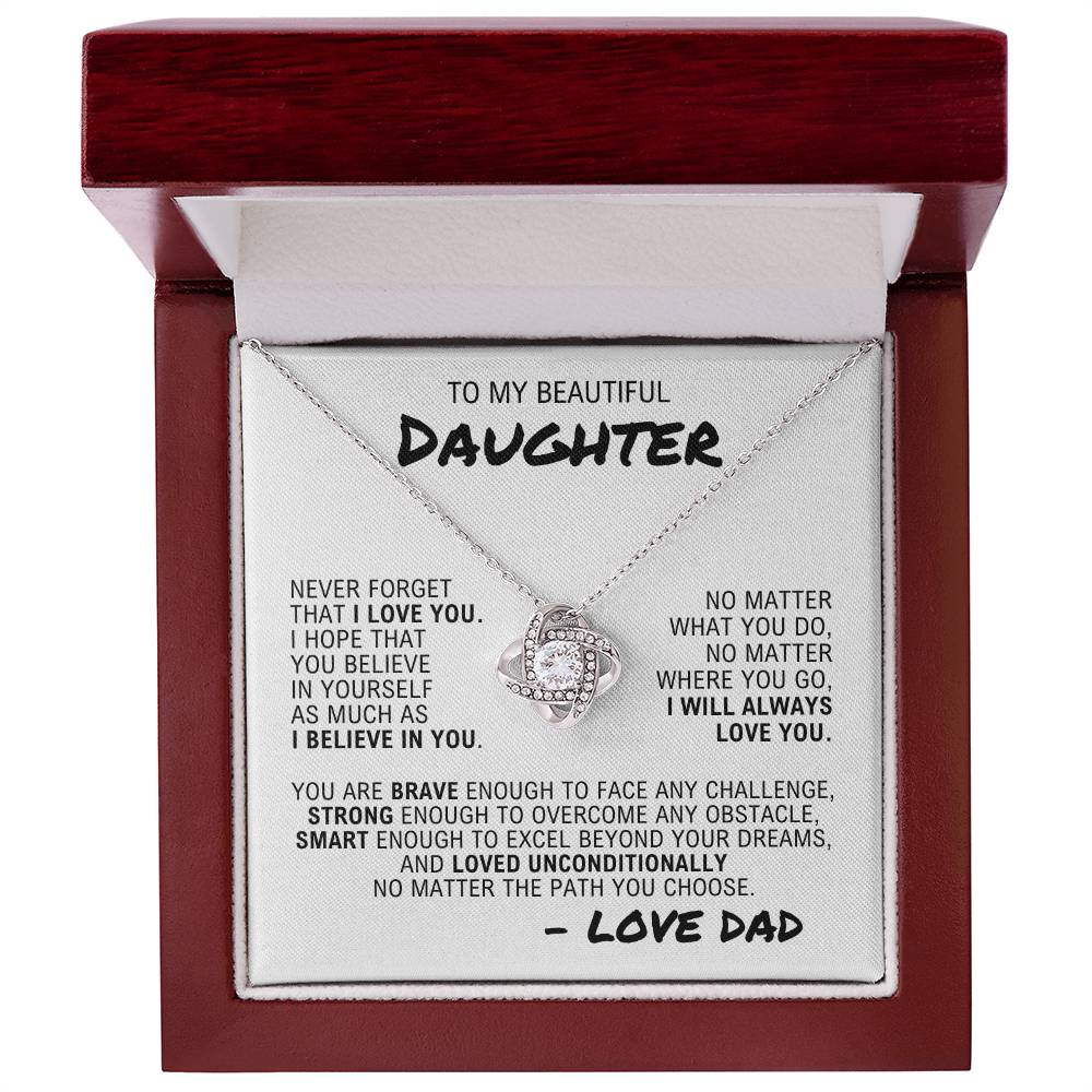 To My Daughter - I Will Always Love You - White Gold Finish Necklace with Luxury LED  Box