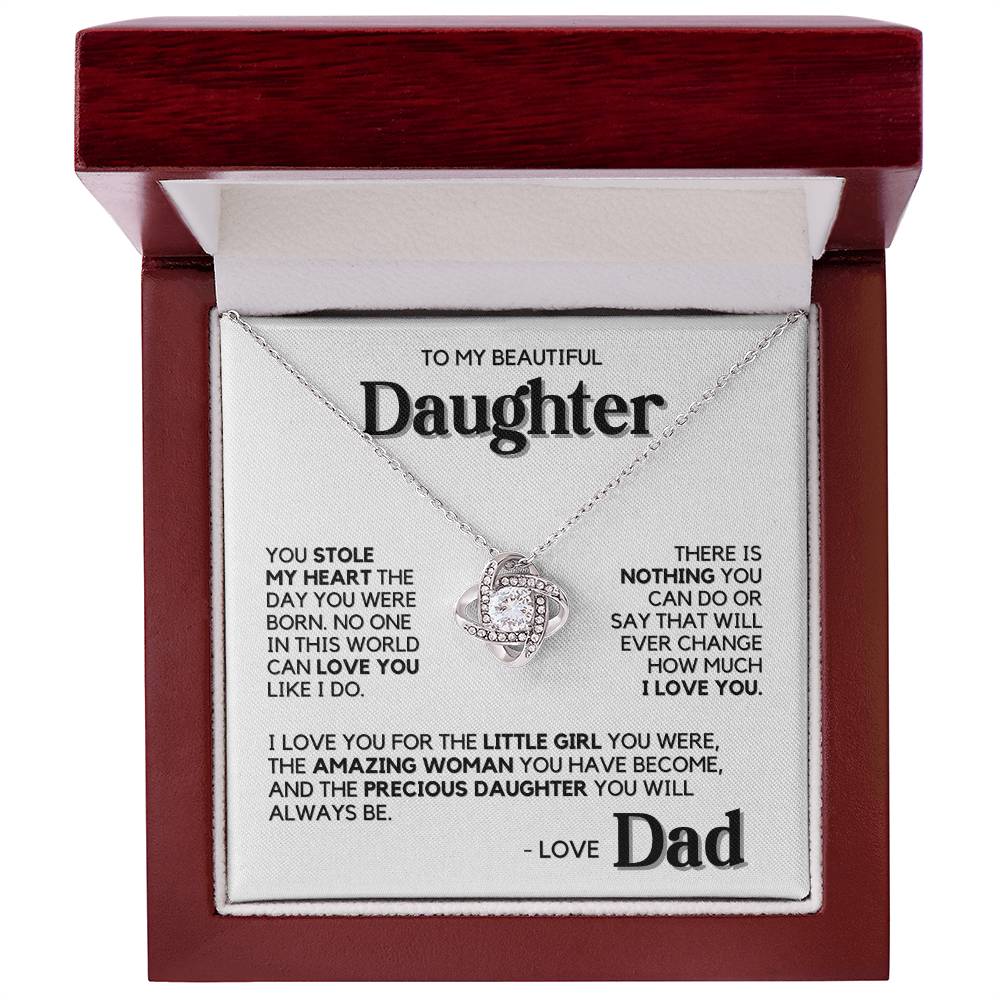 To My Daughter - You Stole My Heart - Love Dad - White Gold Finish Necklace with Luxury LED Box