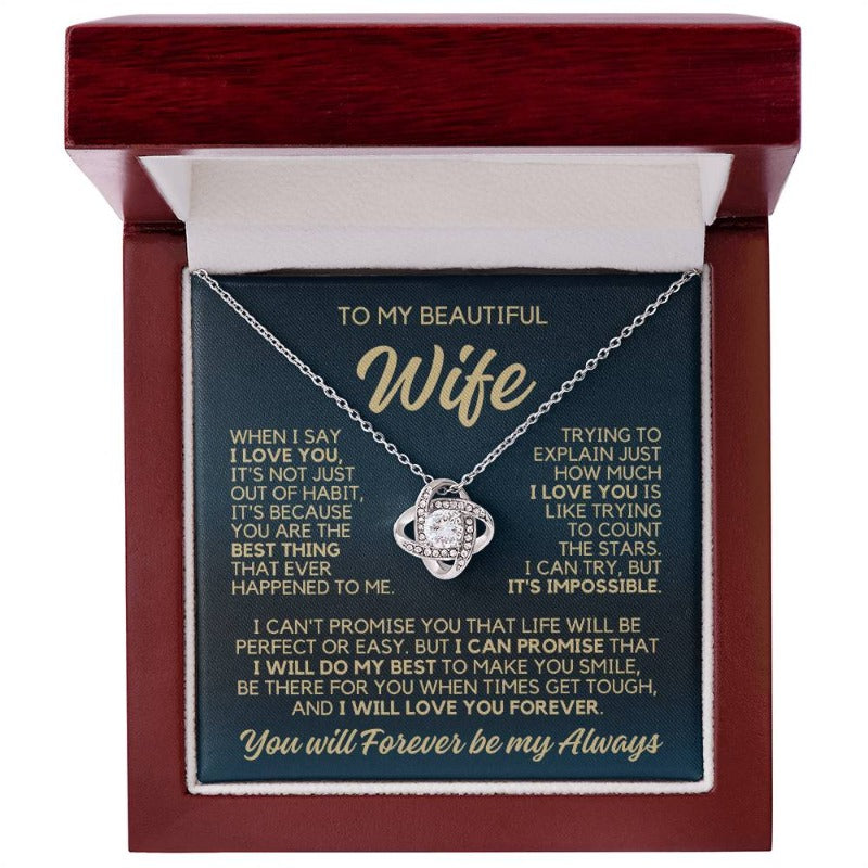 To My Wife - I Will Love You Forever - Necklace - White Gold Finish with Luxury LED Box