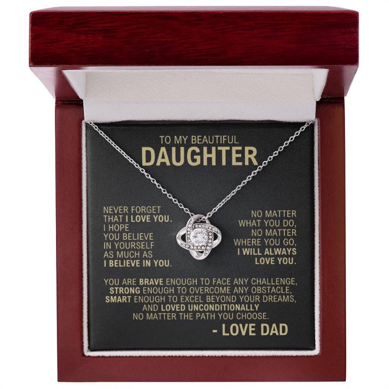 To My Daughter - I Will Always Love You - Necklace - White Gold Finish with Luxury LED Box