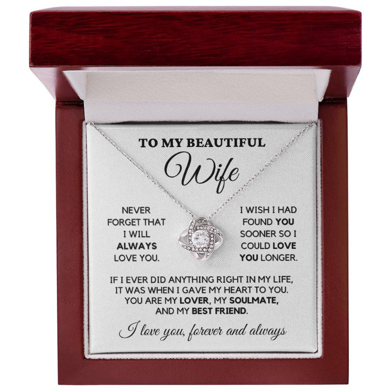 To My Wife - My Lover, My Friend - Necklace  White Gold Finish with LED Luxury Box