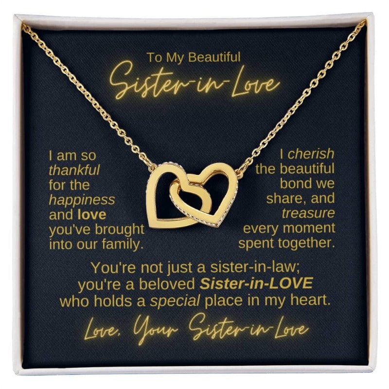 To My Sister-in-Love - Connected Hearts Necklace - Yellow Gold Finish - Two-tone Box