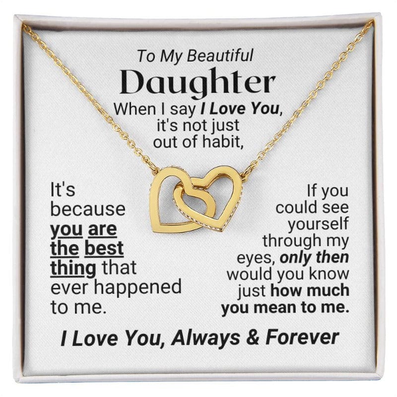 To My Daughter - You Are The Best Thing - Yellow Gold Finish Interlocking Hearts Necklace - Two-tone Box