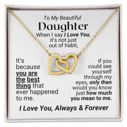 To My Daughter - You Are The Best Thing - Yellow Gold Finish Interlocking Hearts Necklace - Two-tone Box