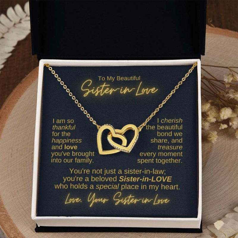 To My Sister-in-Love - Connected Hearts Necklace - Yellow Gold Finish - Two-tone Box