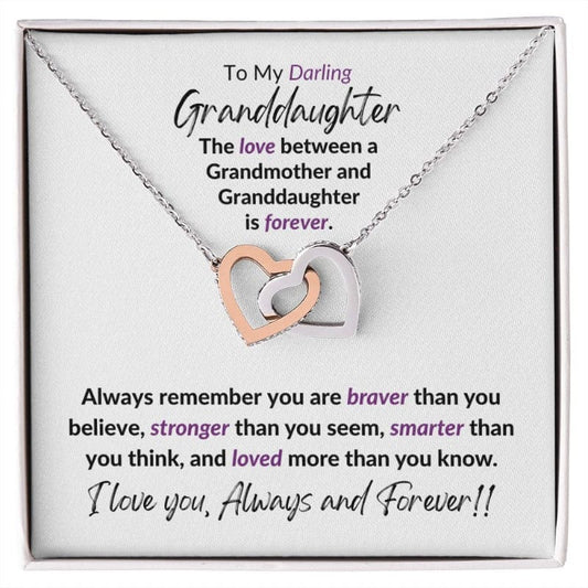 My Darling Granddaughter - Always and Forever - Connected Hearts Necklace Rose Gold- Two-toned box