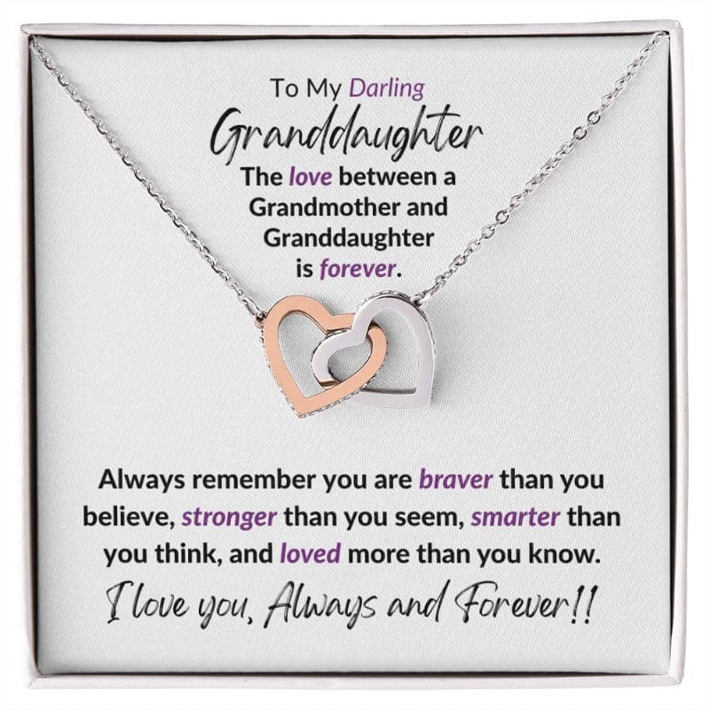 My Darling Granddaughter - Always and Forever - Connected Hearts Necklace Rose Gold- Two-toned box