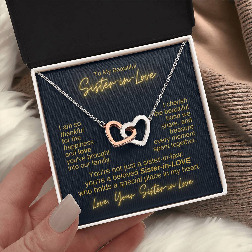 To My Sister-in-Love - Connected Hearts Necklace - Stainless Steel and Rose Gold Finish - Two-tone Box