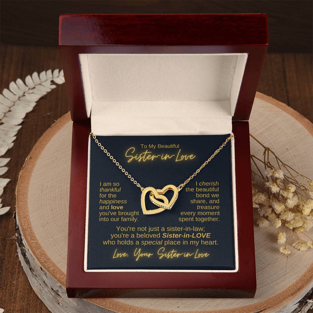 To My Sister-in-Love - Connected Hearts Necklace - Yellow Gold Finish - Luxury-style Box w/LED