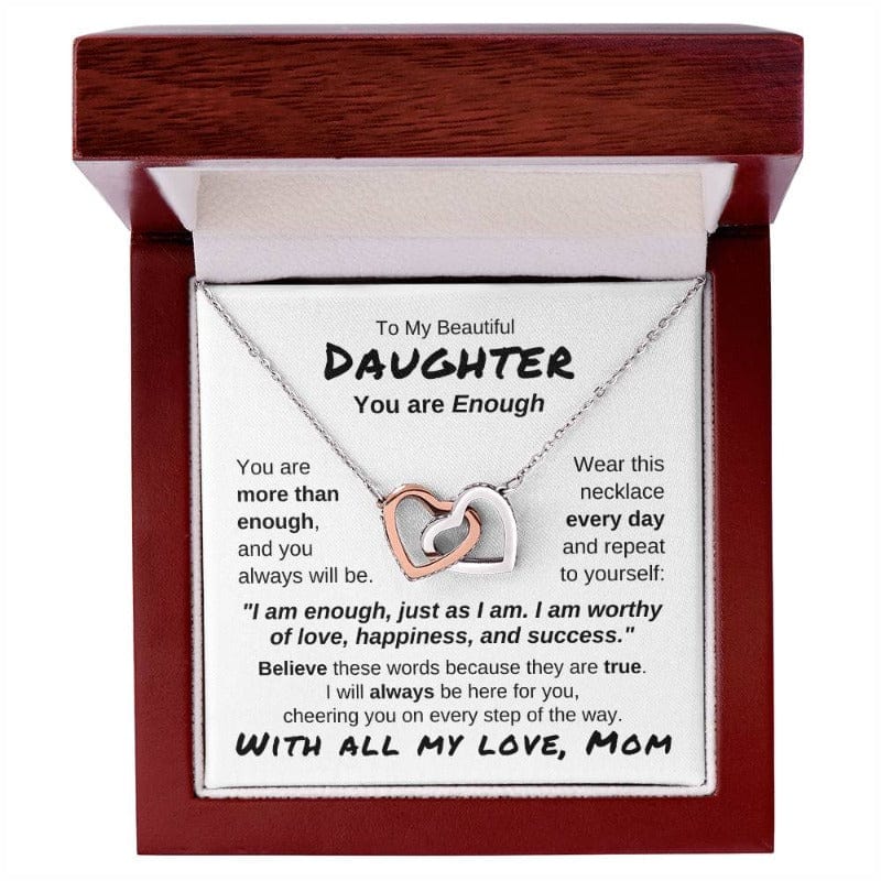 To My Daughter - You Are More Than Enough - Love Mom - Stainless Steel & Rose Gold Finish Necklace - Luxury-style Box w/LED