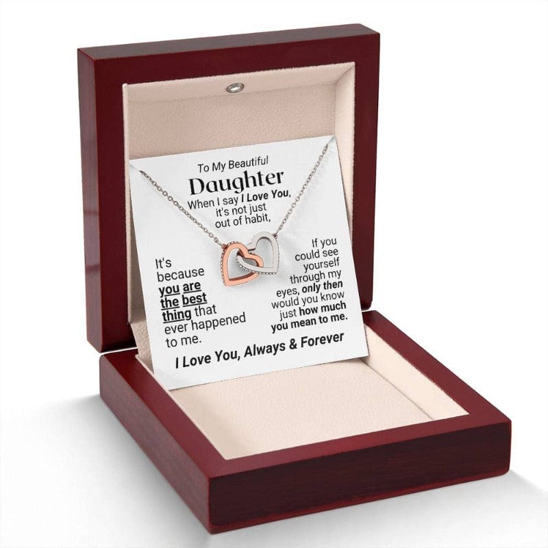 To My Daughter - You Are The Best Thing - Stainless Steel and Rose Gold Finish Interlocking Hearts Necklace - Mahogany-style Luxury Box