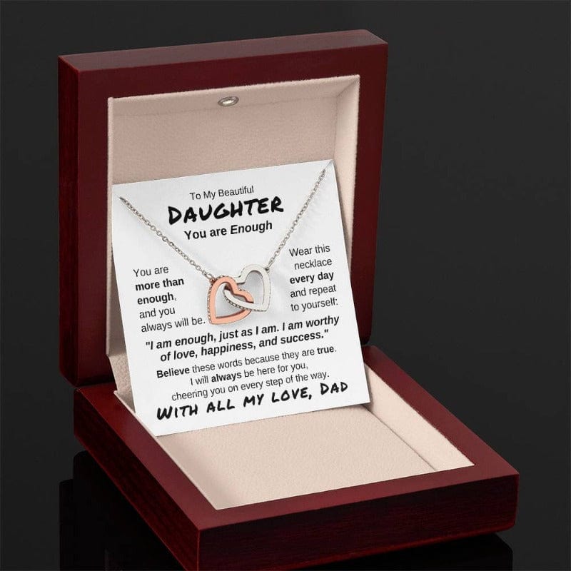 To My Daughter - You Are More Than Enough - Love Dad - Stainless Steel & Rose Gold Finish Necklace - Luxury-style Box w/LED
