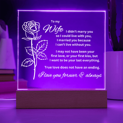 To My Wife - I Can't Live Without You - Acrylic Plaque With Lighted Base