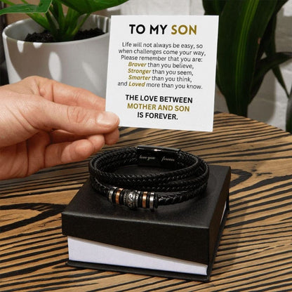 To My Son - Braver Stronger Smarter Loved Bracelet - Two-toned box