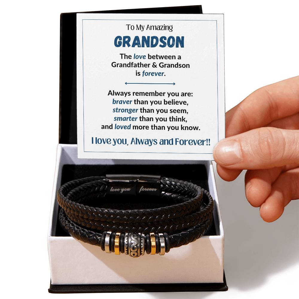 Amazing Grandson/Grandfather - Stronger Braver Smarter - Bracelet in Two-tone box