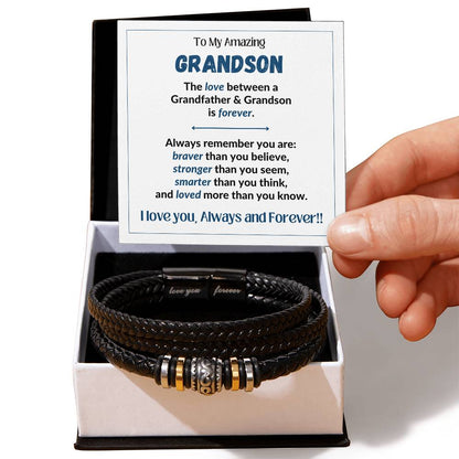 Amazing Grandson/Grandfather - Stronger Braver Smarter - Bracelet in Two-tone box