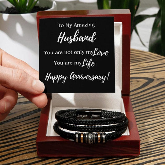 My Amazing Husband - Anniversary Bracelet - Mahogany-style box