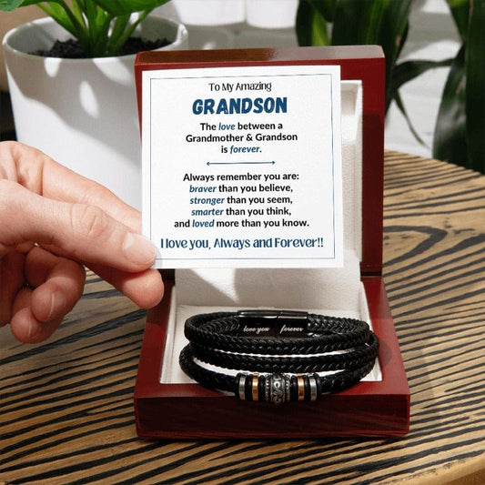 Amazing Grandson - Stronger Braver Smarter - Bracelet - Mahogany-style box