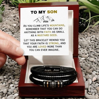 To My Son - Faith & Mountains - Bracelet - Mahogany-style box