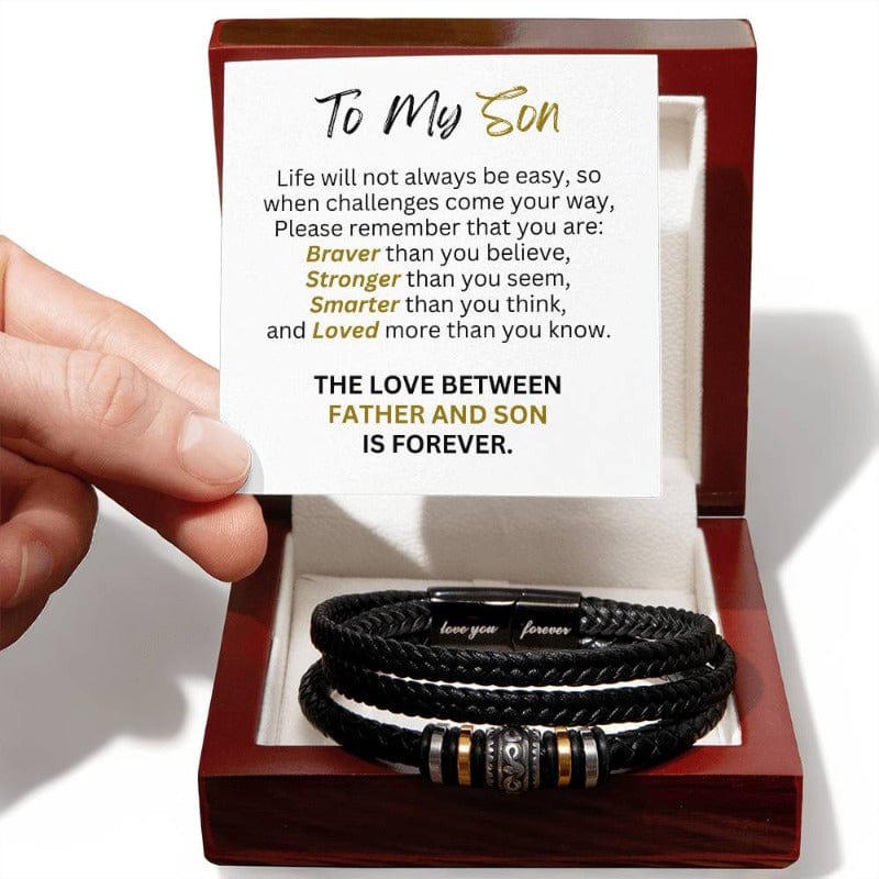Father Son Forever Love - Men's Bracelet - Mahogany-style Luxury Box w/LED