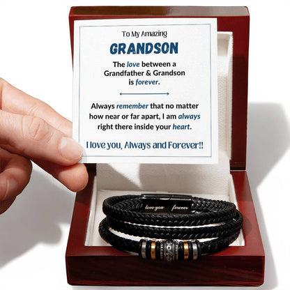 Amazing Grandson/Grandfather - Forever Love - Bracelet Luxury box with LED