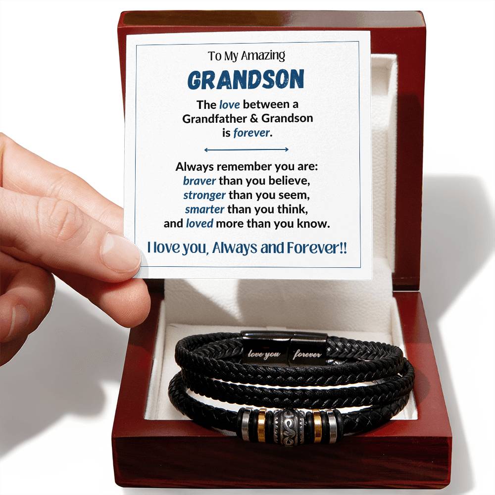 Amazing Grandson/Grandfather - Stronger Braver Smarter - Bracelet in Luxury LED box