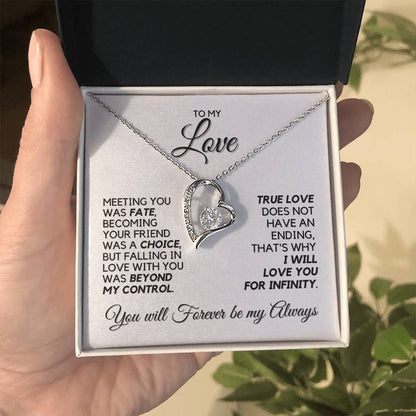 To My Love - True Love Has No Ending - White Gold Finish - Necklace in two-tone box