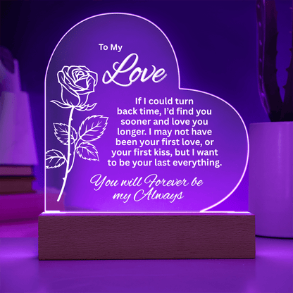 To My Love - If I Could Turn Back Time - Acrylic Heart Shape Plaque With Lighted Base