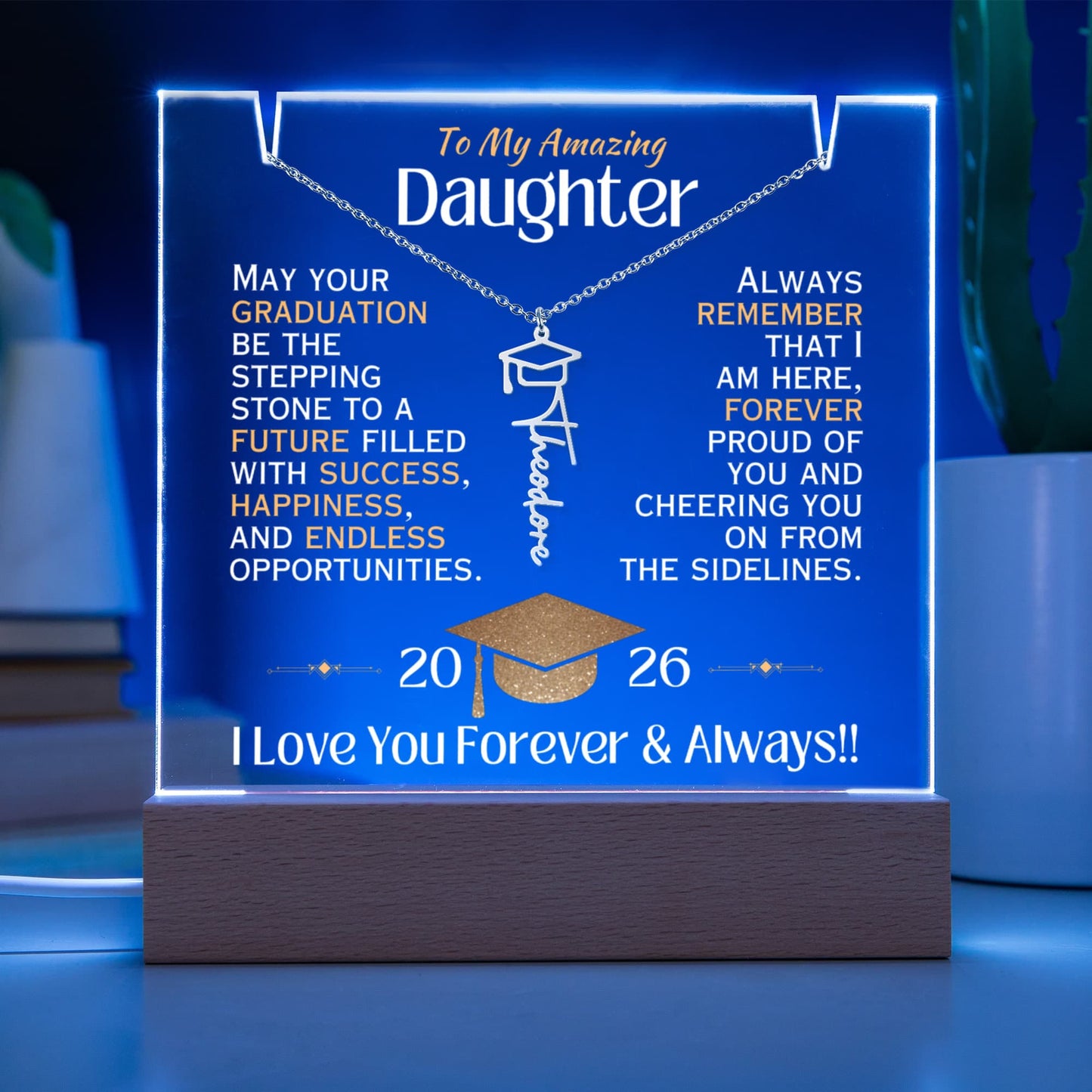 To My Amazing Daughter - Graduation Necklace and Plaque Gift Set - 2026