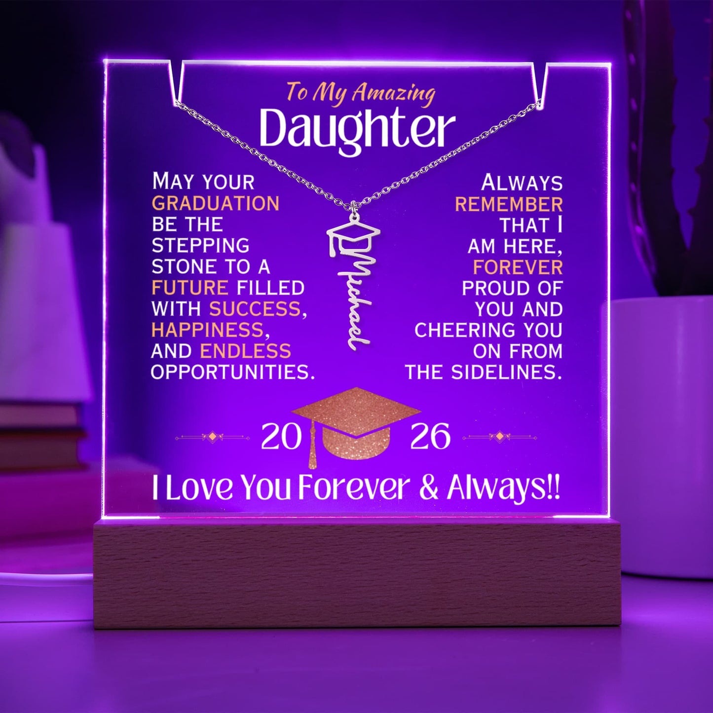 To My Amazing Daughter - Graduation Necklace and Plaque Gift Set - 2026