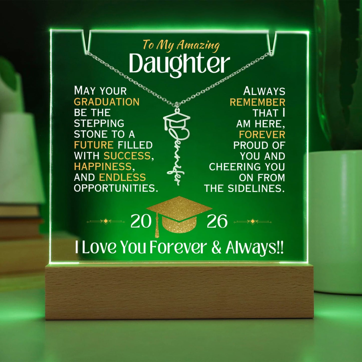 To My Amazing Daughter - Graduation Necklace and Plaque Gift Set - 2026