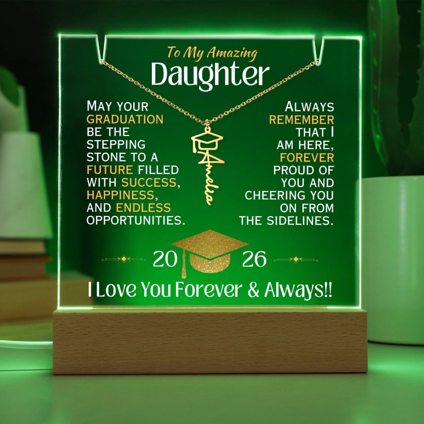 To My Amazing Daughter - Graduation Necklace and Plaque Gift Set - 2026