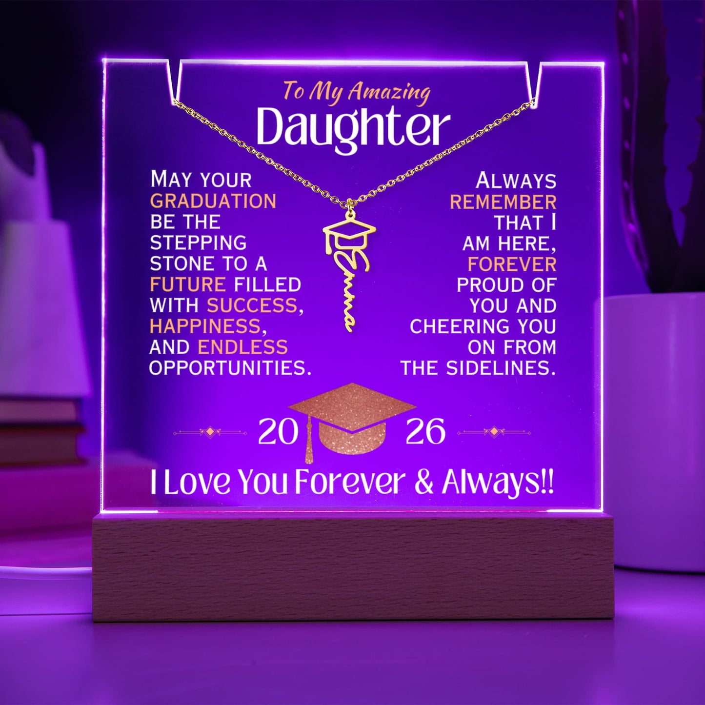 To My Amazing Daughter - Graduation Necklace and Plaque Gift Set - 2026
