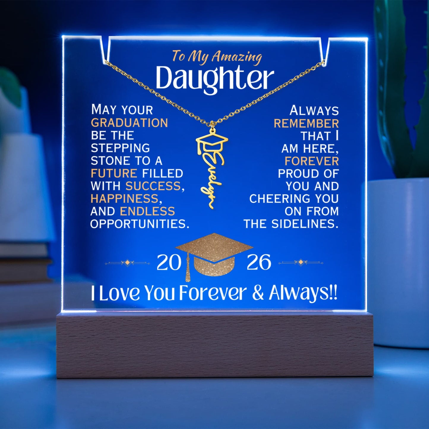 To My Amazing Daughter - Graduation Necklace and Plaque Gift Set - 2026