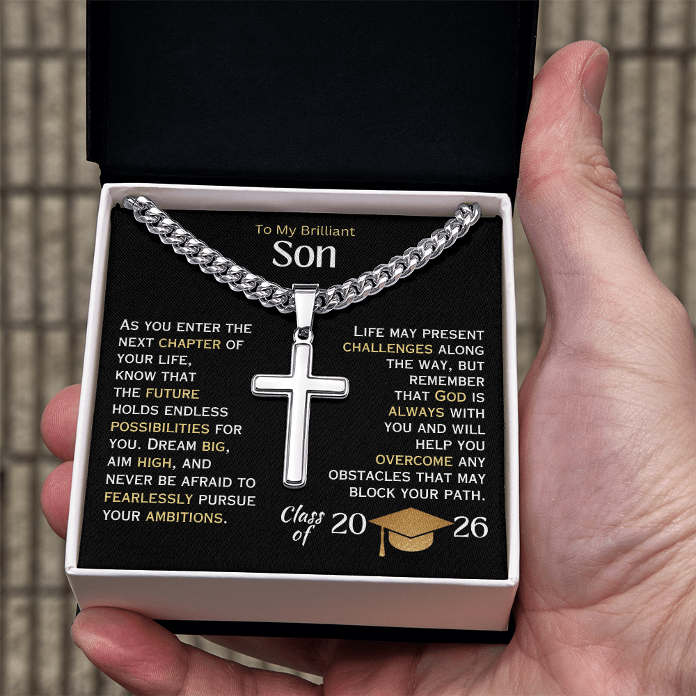 My Brilliant Son - Personalized Graduation Cross Necklace - 2026