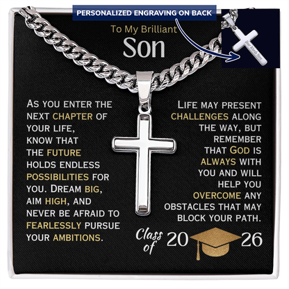 My Brilliant Son - Personalized Graduation Cross Necklace - 2026