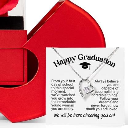 Happy Graduation Necklace in Red Heart Rose Box