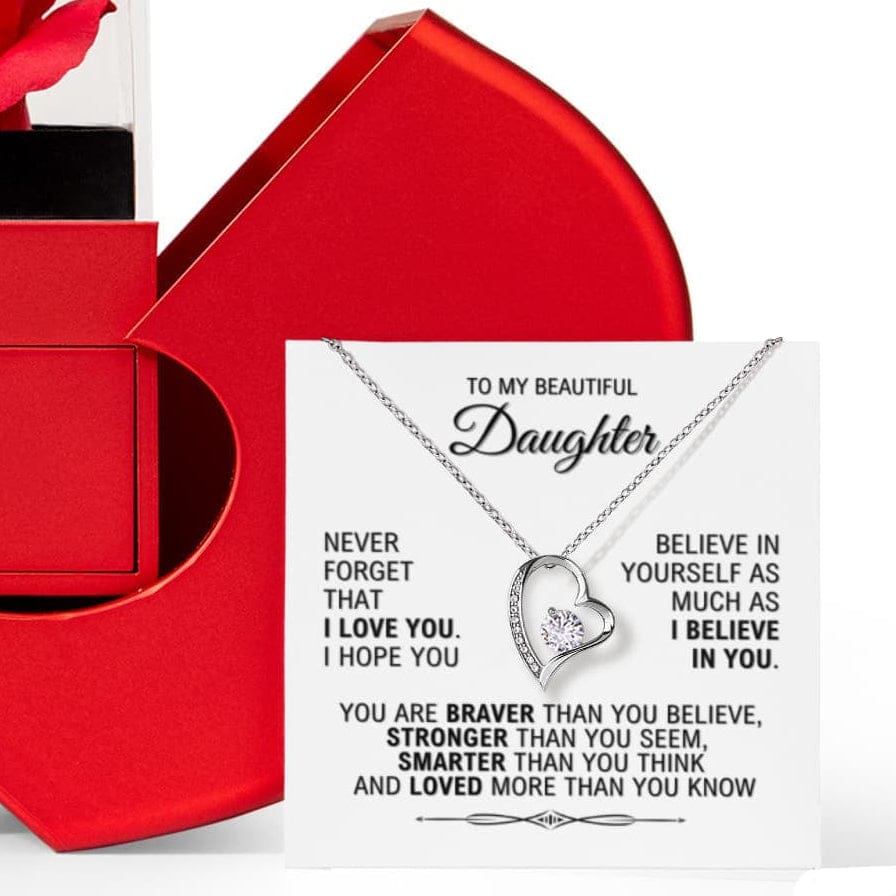Daughter Love Necklace with Red Heart Rose Box