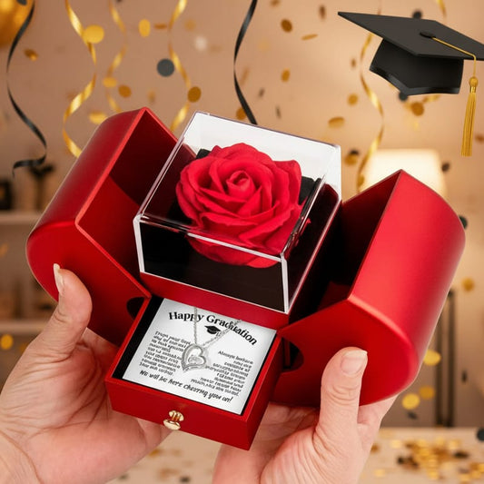 Happy Graduation Necklace in Red Heart Rose Box