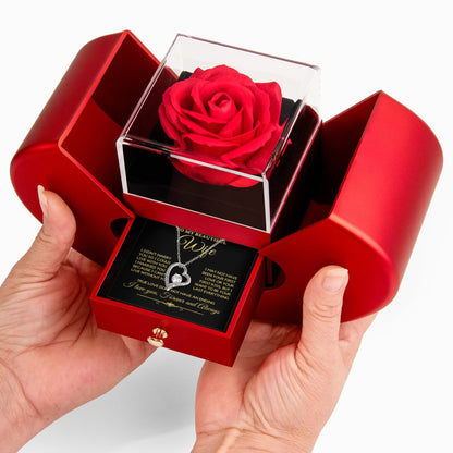 To My Wife - I Can't Live Without You - Necklace with Red Heart Rose Box