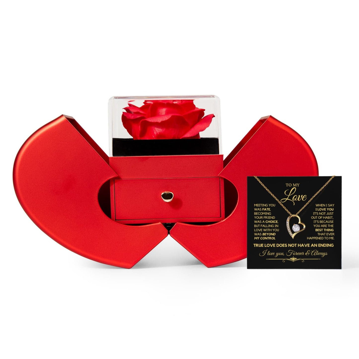 To My Love - True Love Does Not Have an Ending - Necklace with Red Heart Rose Box