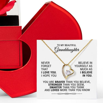 Granddaughter Love Necklace with Red Heart Rose Box