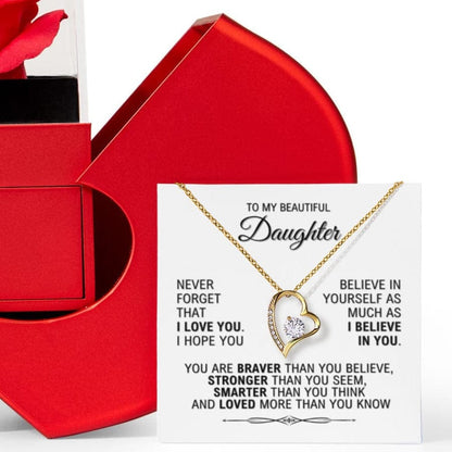 Daughter Love Necklace with Red Heart Rose Box