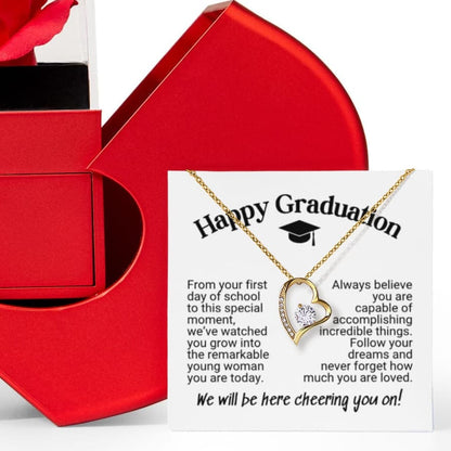 Happy Graduation Necklace in Red Heart Rose Box